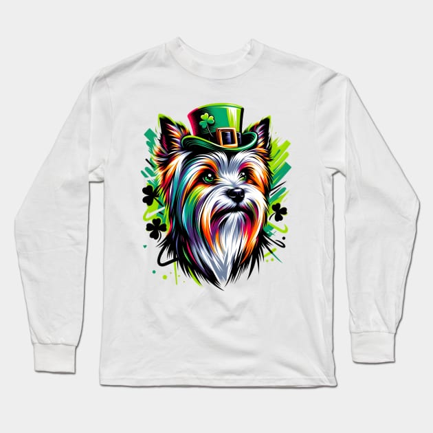 Silky Terrier in Leprechaun Hat Celebrates St. Patrick's Long Sleeve T-Shirt by ArtRUs